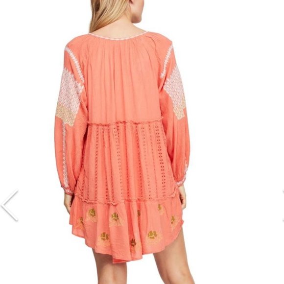 Free People Women’s Wild Horses Embroidered Dress in Persimmon- Coral … - Picture 3 of 9